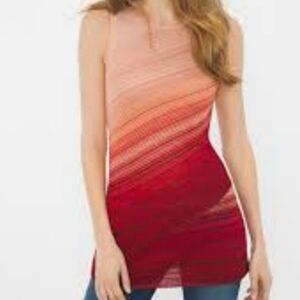 💥White House Black Market Layered Peach Pink Red Metallic Ombre Knit Tunic L